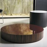 Amazing Low Circle Design with Sleeky Wood Material for Contemporary Coffe Tables Ideas