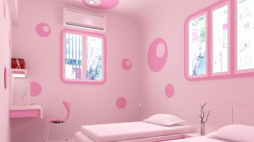 Appealing Girls Room with Pink Bedroom Desaign Ideas and Modern Bed plus Chic Window