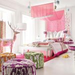 Beutifull Multicolored Furniture in Cool Painting Ideas with Pink Wallpaper and Cozy Bench