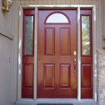 Bewitching Red Door Color Ideas with Best  Wooden Material and Small Glass Accent
