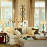 Calm Furniture Color for Romantic Living Room Ideas with High Glass Window plus Preety Flower