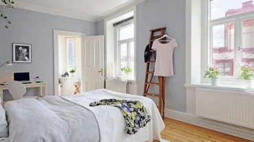 Comfortable Small Bedroom in Swedish Home Desaign Ideas with Aqumarine Wall plus Wooden Floor