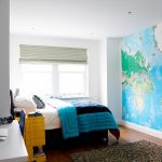 Equisite Map Desaign on Large Wall for Cool Room Painting Ideas facing Pleasant Bed