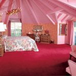 Great Ceiling Model in Pink Bedroom Desaign Ideas with Big Table Lamp plus Red Carpet