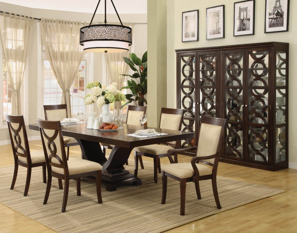 Interesting Decoration Furniture Classic Dining Table Desaign with Wooden Material plus Large  Sleeky Parquet