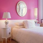 Lovely Accessory with Pure White Color in Pink Bedroom Desaign Ideas with Circle Mirror