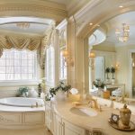 Marveoulus Furniture Desaign in Classic Luxury Bathrooms Desaign with Great Pillar and Preety Curtain