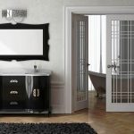 Modern Furniture with Long Bathroom Desaign Ideas above Black Cabinet inside White Door