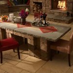 Natural Furniture with Brick Material in Classic Dining Table Desaigns and Simple Chic  Fireplace