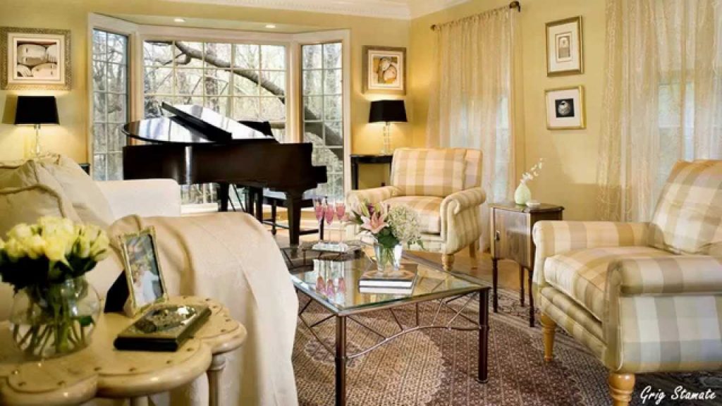 Pleasant Furniture in Romantic Living Room Ideas with Great Piano inside Large Glass Window