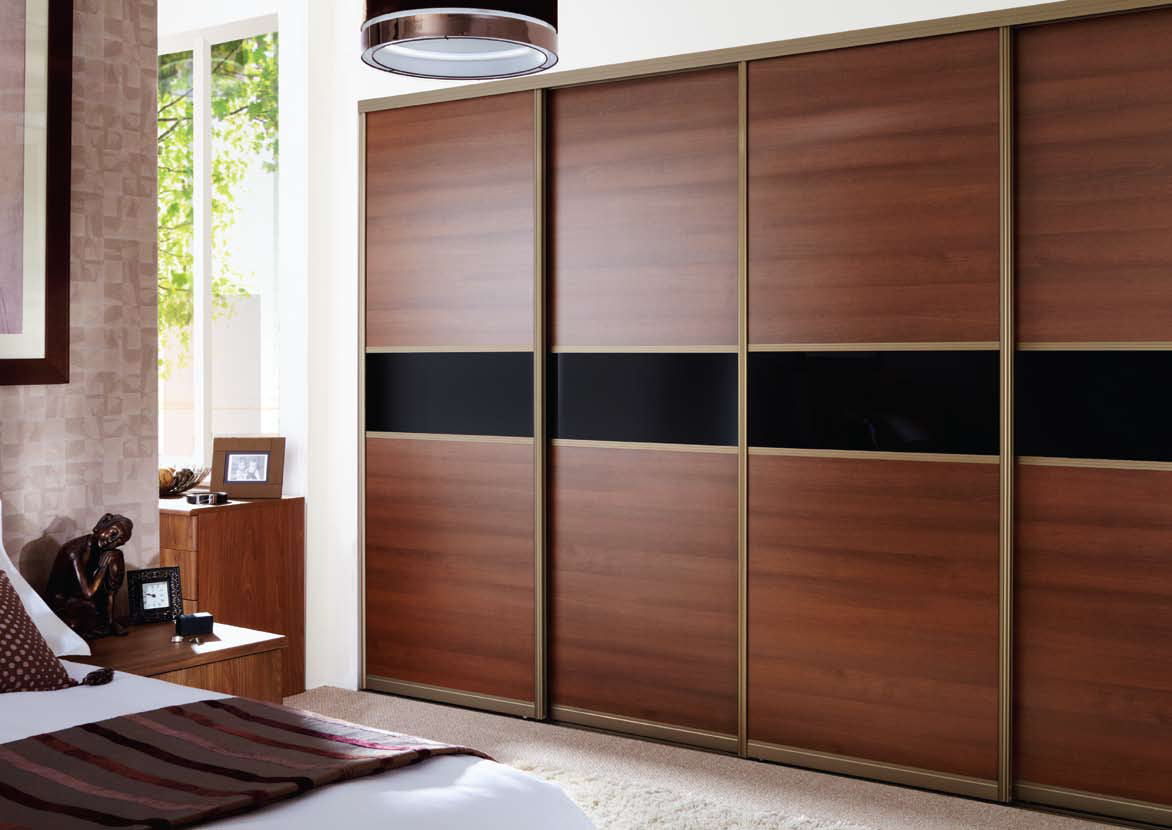 Adorable Desaign for Large Sliding Closet Doors with Wooden Material and Black Accent