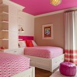 Alarming Concept of Pink Bedroom Design Ideas for Girl using  Twin Beds also Lavish Bookshelf