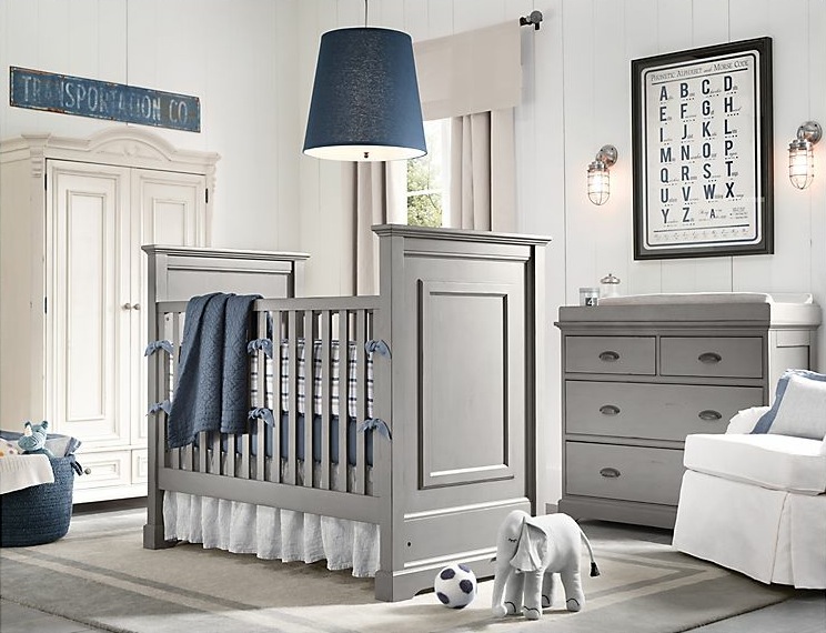 Amazing Design for Antique Baby Room Ideas using Grey Furniture of Crib and Dresser