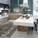 Angelic Design of Italian Style Kitchen Cabinets with Short Bar Stool also Arch Table Lamp