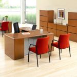 Appealing Decoration for Small Office Furniture Ideas with Wooden Table and Large Glass Window