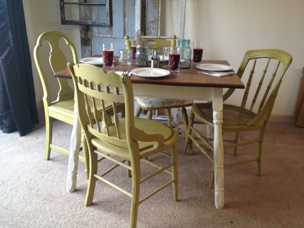 Appealing Funrniture with Vintage Kitchen table and Chic Chair on Large Nice Carpet