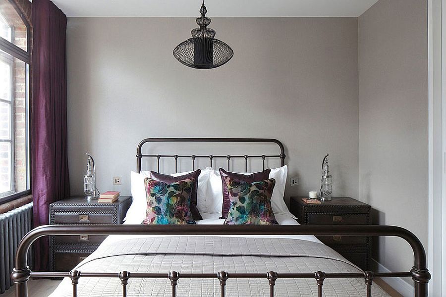 Beautiful Concept of Vintage Bedroom Designs Styles using Metal Bed between Dark Small Dresser