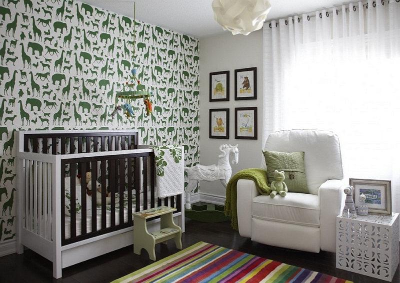 Beautiful-wallpaper-and-the-antique-painted-horse-in-the-corner-steal-the-show-in-this-nursery