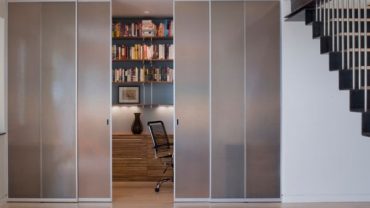 Beckoning Design of Sliding Closet Doors using Acrylic Material also Stainless Steel Frames
