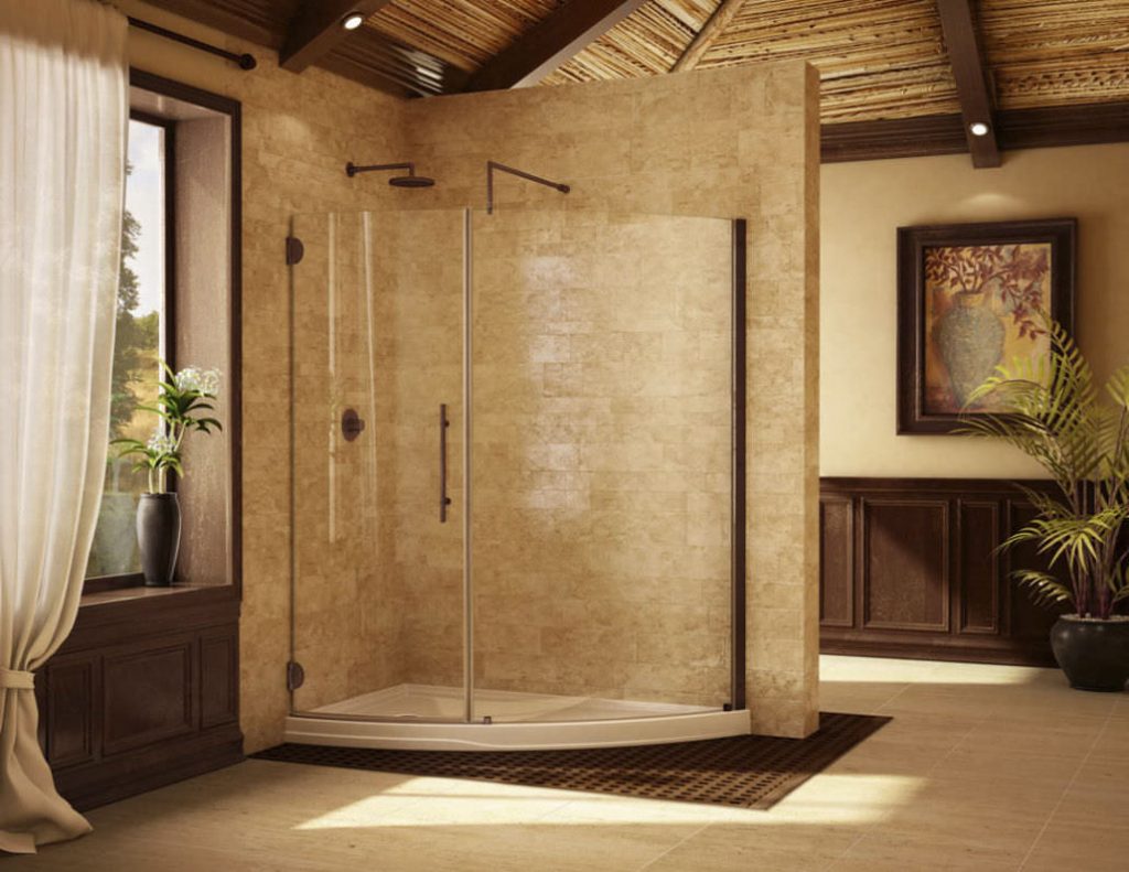 Best Corner Showering Area using Alumax Shower Doors beside Cabinet and Visible Window