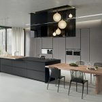 Charming Wooden Island Table for Kitchen with Invisible chairs also Dark Cabinet and Bar table