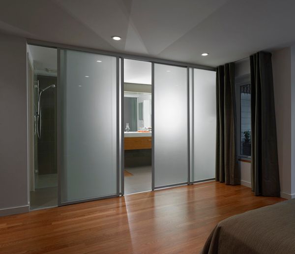 Comely Room with Sliding Closet Doors using Invisible Glass Material also Awesome Frame Decor