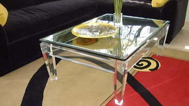 Cute Glass Table on Nice Carpet for Contemporary Coffee Tables with Black Couch