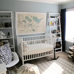 Delicate Crib Between Ladder Shelf Design also Cozy Chair for Antique Baby Room Ideas