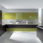 Elegant Style of Grey Walls Kitchen with Green Accent plus Shiny Countertop Design
