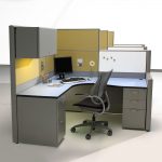Exellent Design Interior for  Small Office Furniture Ideas with Curved Desk and Grey Color