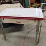 Exellent Design for Vintage Kitchen Table with White Color and Red Line Accent