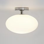 Fabulous Round Lamp on Simple White Ceiling Wall fit to Massive Bathroom Lighting