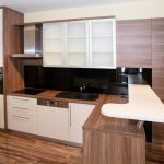 Fresh Wooden Furniture in Small Apartment Kitchen Design with White Accent Color and Pure Storage
