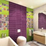Funny Wallpaper Accent in Bright Bathroom Ideas with  Floating Vanity under Big Mirror