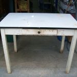 Glossy Vintage Kitchen Table with Chalk Color and Small Drawer plus Usual Floor