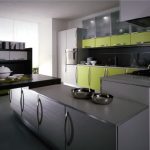 Grand Design of Grey Kitchen Cabinets with Green Accent plus Metal Knobs Decor