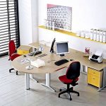Lovely Twins Design for Small Office Furniture Ideas with Woooden Table near Red Chair