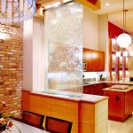 Luxurious Kitchen Dining Divider with Cute Chandelier plus Brick Wall closed Dining Table