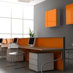 Modern Design for Small Office Furniture Ideas with Orange Color Accent and Sleeky Desk