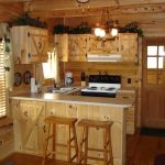 Natural Wooden Small farmhouse Kitchen Design with Green Plant Accent and Cute Pednant Lamp