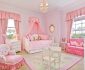 Neat Furniture of Pink Bedroom Design Ideas with Lavish Bed using Attractive Fabric Canopy