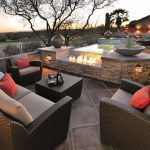 Nice Fire Pit for Contemporary Living Room Decorating Ideas with Black Sofa on Classic Floor