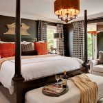 Nice Wooden Bed also Chic Chandelier again Long Bench for Simple Bedroom Decorating Ideas