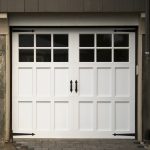 Ordinary Desaign for Carriage Style Garage Doors with White Color and Dark Glass Accent