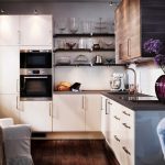 Pleasant Small Apartment Kitchen Design with Great Cabinet close Chalk Wall  Plus  Beauty Flower