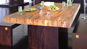 Pleasing Wooden Square Kitchen Table with Bench Plans in Short Design for Dining Room Decoration