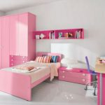 Sleek Inspiration of Pink Bedroom Design Ideas with Minimalist Bed also Short Wooden Dresser