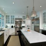 Smart Combination of Kitchen Cabinet Color Ideas also Stylish Ceiling Lamps and Modern Electronic