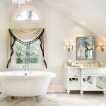 Spacious Classic Luxury Bathrooms with White Bathtub beside Shower Room plus Sweet Washbasin