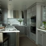 Stunning Idea of Grey Kitchen Cabinet made of Stainless Steel Material using Metal Knobs